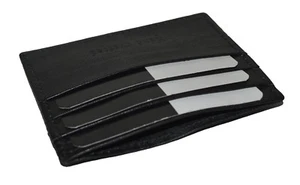 CUERO GENUINO SUPER DELGADO UNA SOLA PIEZA RANURAS PARA TARJETAS DE IDENTIFICACIÓN TRANSPARENTES DINERO NEGRO NUEVO - Imagen 1 de 5