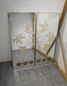 Vintage Pair of Michael Brice Floral Etched Wall Mirrors Hollywood Regency Lily - Picture 1 of 18