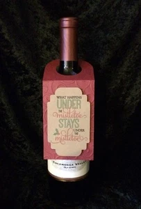 6 - Holiday Wine Bottle Tags - What Happens Under The Mistletoe Stays Under The - Picture 1 of 2