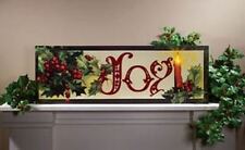  JOY CANDLE HOLLY AND BERRIES CHRISTMAS LED LIGHTED CANVAS PRINT 10" X 30"