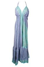 Womens Summer Maxi Dress,Flare Swing Halter Boho Hippy Beach Dresses, Blue S/M