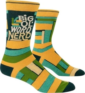Blue Q Men’s Funny Novelty Crew Socks Big 'Ol Word Nerd (shoe size 7-12) - Picture 1 of 1