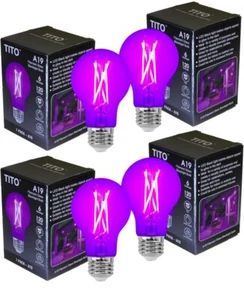 4 Pack E26 A19 Filament LED Black Light Bulbs - Picture 1 of 5