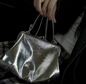 Vivienne Westwood Metallic Silver Granny Frame Kiss lock Purse Crossbody bag - Picture 1 of 12