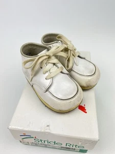 Vintage Stride Rite Baby Shoes White Leather w/Original Box Cherub White 1988 - Picture 1 of 11
