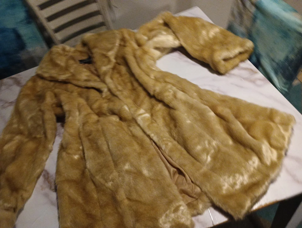 Dennis Basso 人造毛皮金色外套 尺寸 M 冬季夹克优雅旧时尚风格 — 第 1/4 张图片