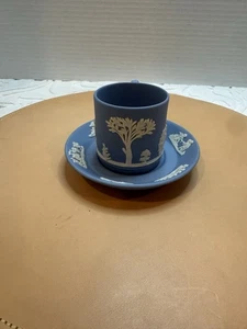 Wedgwood Blue Jasperware Demitasse Cup and Saucer - England - Exc Cond - Picture 1 of 7