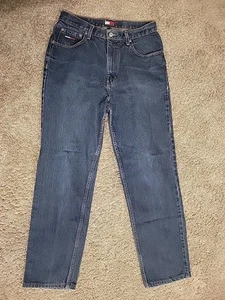 Vintage Tommy Hilfiger Jeans Men 32 x 30 Flag Patch Y2K 2000s Dark Tapered Leg - Picture 1 of 13