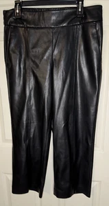 Chicos Faux Leather Pants Womens Size 2 US 12 Black  Pull On Loose Fit Cropped - Picture 1 of 8