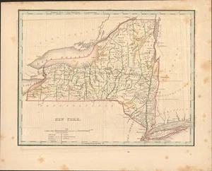 1835 New York T.G. Bradford antique map ~12.2" x 9.8" - Hand coloring in outline - Picture 1 of 6