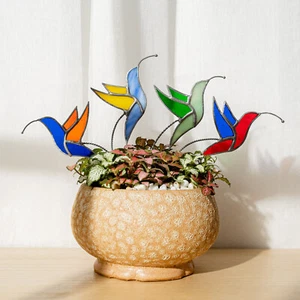 Estaca para plantas de pájaros, vidrio colorido, vitral de pájaros, regalos de colibrí - Imagen 1 de 14