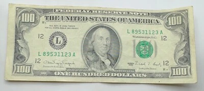 1990 Vintage Franklin $100 Note - San Francisco  - L - 100 - Hundred $ Bill - Image 1 of 2