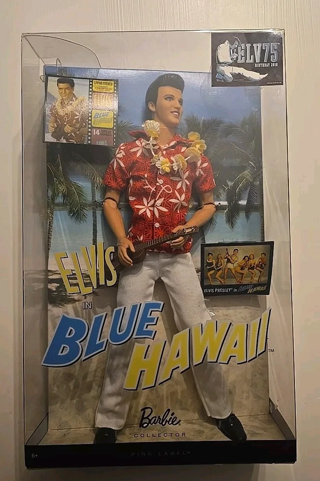MINT! 2009 Elvis In Blue Hawaii Barbie Collector Pink Label Mattel Presley Ken - Image 1 of 1