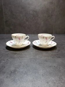 Vintage Yamaka MCM Demitasse Set Pink Wheat Design & Gold Trim - Picture 1 of 11