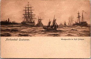 Nordseebad Cuxhaven Deutschland Schiffe Maritim Wandbild im Café Schleyer AK - Bild 1 von 2