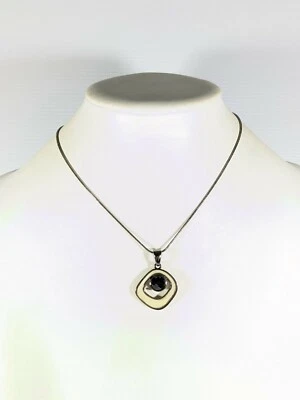 Lia Sophia 青铜色灰色象牙色水钻方形吊坠 18 英寸项链 — 第 1/4 张图片