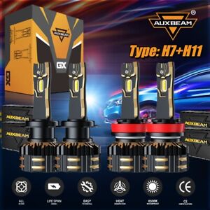 AUXBEAM H7+H11 LED Headlight 4 Bulbs Kit For Hyundai Santa Fe 2010-2016 High&Low