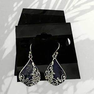 Lapis and Sterling Floral-Cluster Earrings - Picture 1 of 4