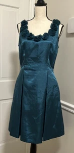 Alex Marie Dress Size 8p Green Silver Taffeta Rosette Cocktail Formal - Picture 1 of 5