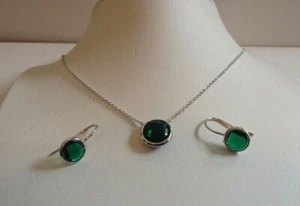 Lab Created Green Emerald Round Cut 3Ct Women Jewelry Set 14K White Gold Plated - Picture 1 of 7