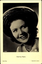 Postcard actress Herma Relin, portrait with straw hat - 3901004