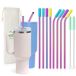 8 Piece 5/16 inch (8mm) Wide Stainless Steel Straws for 40 oz Tumbler with Ha... - Picture 1 of 8