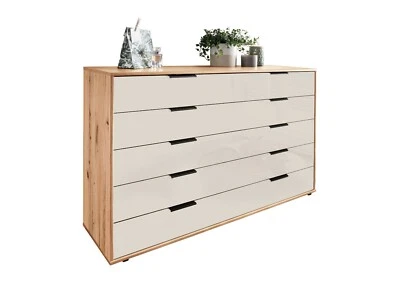 Kommode mit 5 Schubladen Highboard Sideboard Schubkastenschrank mit Glas Livorno - Bild 1 von 4