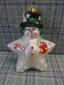 Large Vintage Star Blown Glass Christmas Ornament Frosty Snowman - Picture 1 of 11