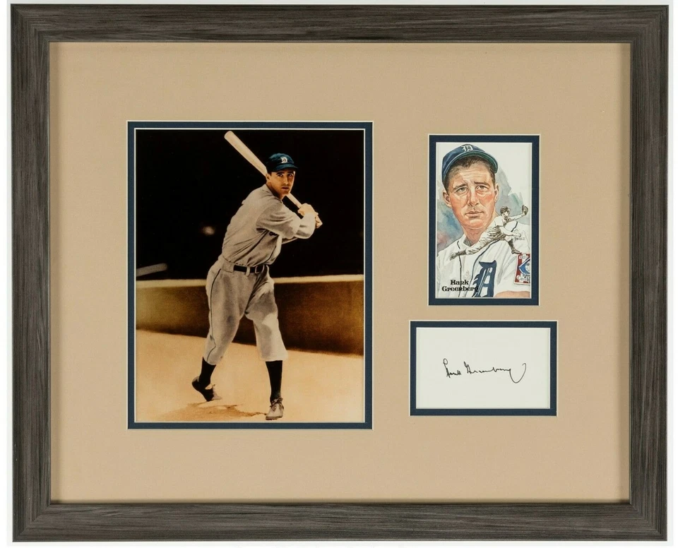 HANK GREENBERG FRAMED SIGNED DISPLAY PHOTO PEREZ STEELE POSTCARD & INDEX HOF! - Image 1 of 1