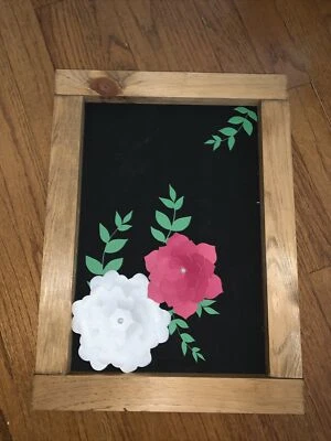 Farmhouse Handmade Wooden Framed Decorative Flower Chalk Board 17x12.5 ❤️tw11j - Image 1 of 4