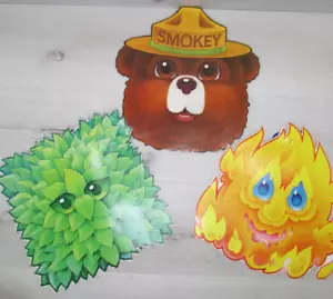 Vintage SMOKEY the BEAR and FRIENDS MASKS: Smokey, Fire, Tree 12" Paper Masks - Picture 1 of 22