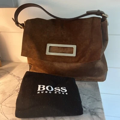 Bolso de Hombro Hugo Boss Marrón Gamuza Parte Inferior de Cuero con Espejo de Bolsillo y Cubierta Antipolvo Foto 1 de 4