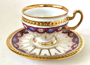 Dresden Demitasse Cup & Saucer, Bright Gold & Vibrant Colors - Picture 1 of 7