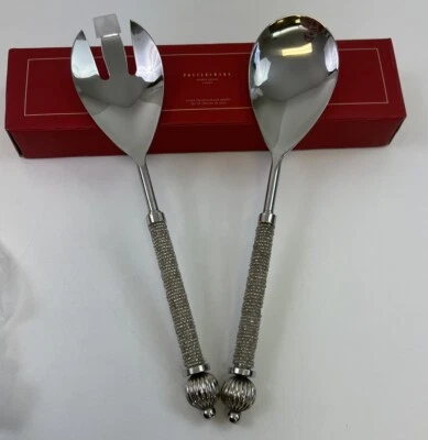 Pottery Barn Set of 2 Beaded Salad Servers Silver Elegant - Image 1 of 4