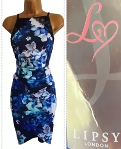 Lipsy Bodycon-Kleid Blumen 16 Wickeloptik Hochzeit Party dunkelblau Urlaub Spitzeneinsatz - Bild 1 von 23
