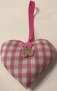Vintage/ Retro Cotton Fabric Pink Gingham Teddy Heart Door Hanger - Picture 1 of 3