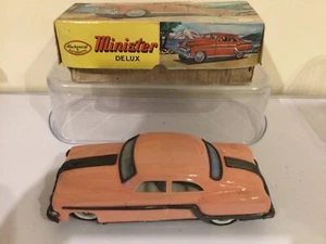 MINSTER DELUXE PONTIAC Friction Tin Plate Car 1954 RARE PINK ORIGINAL BOX T7369 - Picture 1 of 18