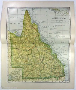 Original 1912 Map of Queensland, Australia by L. L. Poates. Antique - Picture 1 of 3