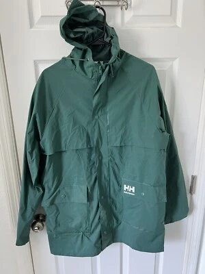 HELLY HANSEN MENS PVC HOODED FULL ZIP WET WEATHER RAIN JACKET PARKA SIZE SMALL - Image 1 of 3