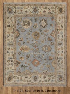 8x10 Light blue Oushak Wool Hand-knotted Rug with Floral Design I - Picture 1 of 13