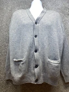 Marks &Spencer Pure Lambswool Cardigan Mens 2XL Grey Long Sleeve Preppy Pockets - Picture 1 of 10