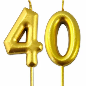 Gold Number 40 Candle 40th Birthday Party Cake Decoration Anniversary age year - Picture 1 of 11