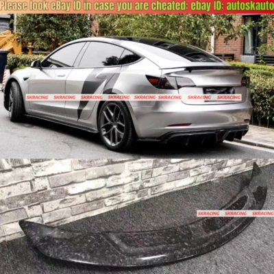 Alerón de tapa de maletero de fibra de carbono forjado estilo V para Tesla Model 3 2017-2023 Foto 1 de 4