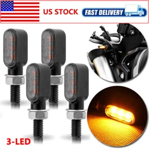 4X Motorcycle LED Mini Turn Signals Amber Light Blinker For Bobber Cafe Racer - Foto 1 di 13