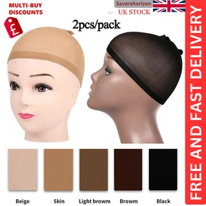 Pack of 2 Wig Cap Breathable Stretchable Stretch Stocking Wig Caps in 5 Colours - Picture 1 of 19