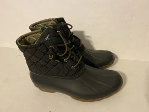 Sperry Black Saltwater Quilted Duck Ankle Boots Womens 8 M STS94063 Waterproof - Picture 1 of 5