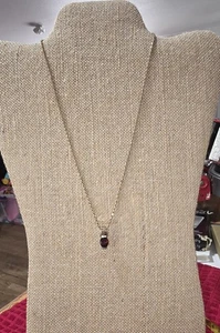 Sterling Silver & 18k Gold Trim Garnet Pendant On Rope Chain - Picture 1 of 6