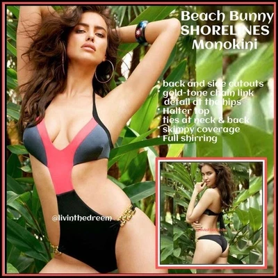 Nuevo con etiquetas Bikini Beach Bunny SHORELINES Cadena Lateral Cadera Escasa Monokini L $185 Foto 1 de 4