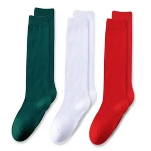 Girls Knee High Socks Seamless Cotton 3-5T Plain White Bright Red Green 3 Pack - Picture 1 of 7