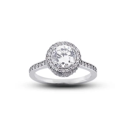 1.87ct E-VS2 Round Natural Certified Diamonds 14k Halo Ring with Wedding Band - Image 1 of 4